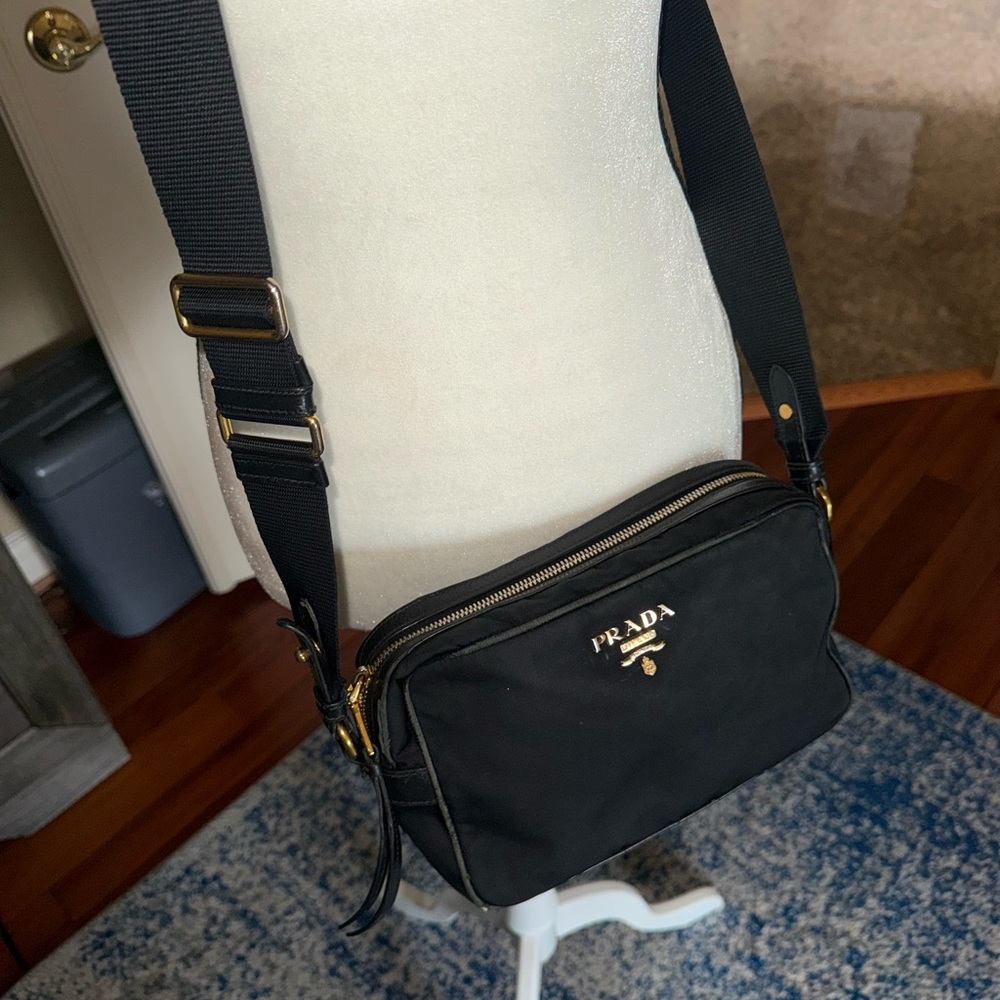 Prada Black Nylon Crossbody Bag with Gold Hardware